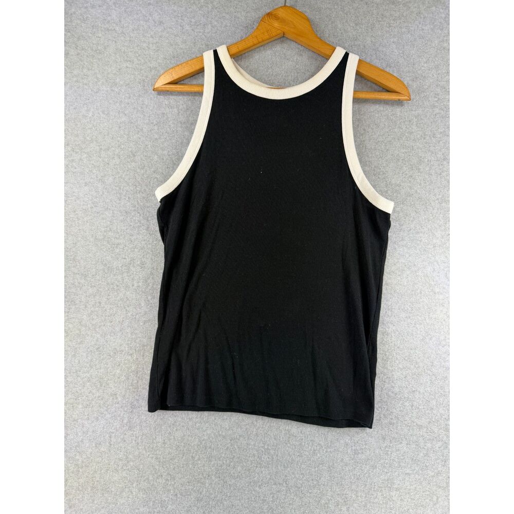 A New Day Women’s XL Black White Ribbed Ringer Tank Top 3629